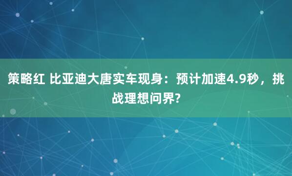 策略红 比亚迪大唐实车现身：预计加速4.9秒，挑战理想问界?